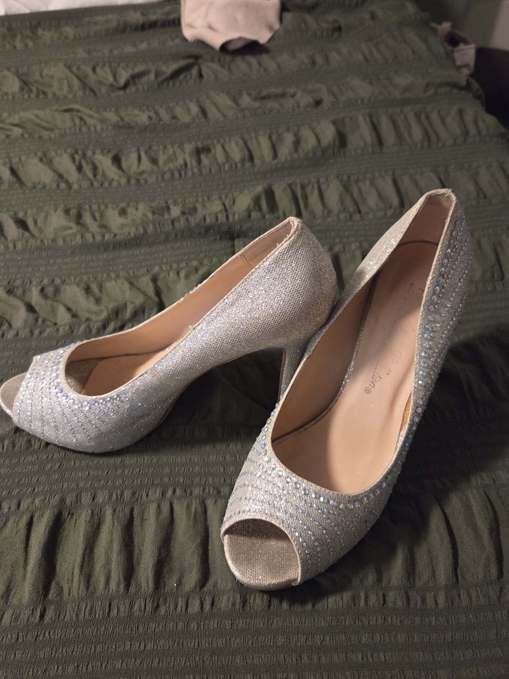 Women's Silver Glitter Peep-Toe Heels